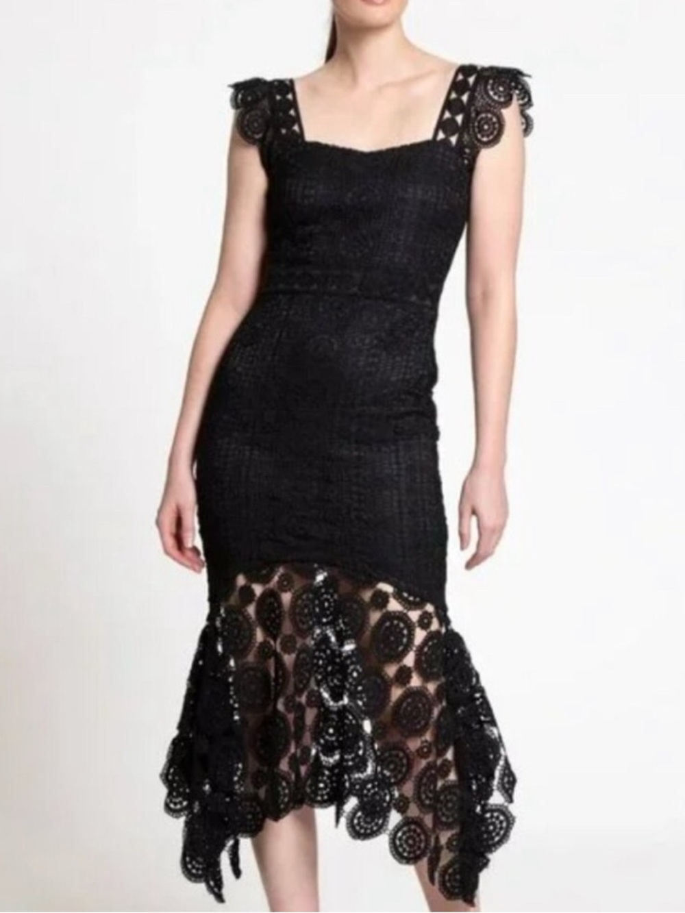 Lina Black Crochet High-Low Dress
